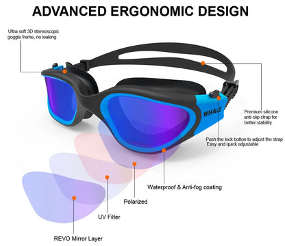 Lunettes Natation Polarisées Anti-Buée UV – Silicone Réglable