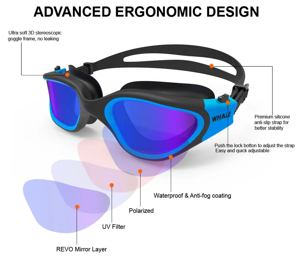 Lunettes Natation Polarisées Anti-Buée UV – Silicone Réglable
